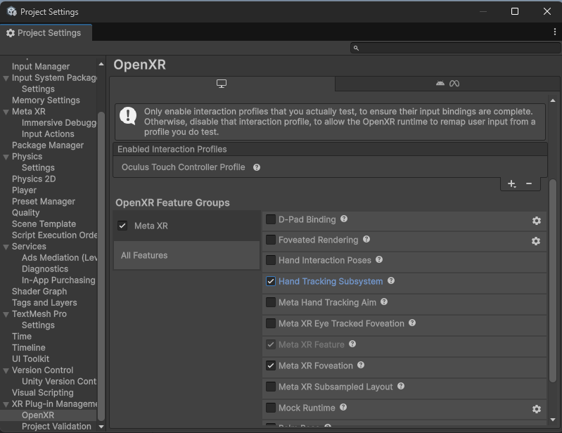 Checking Hand Tracking Subsystem